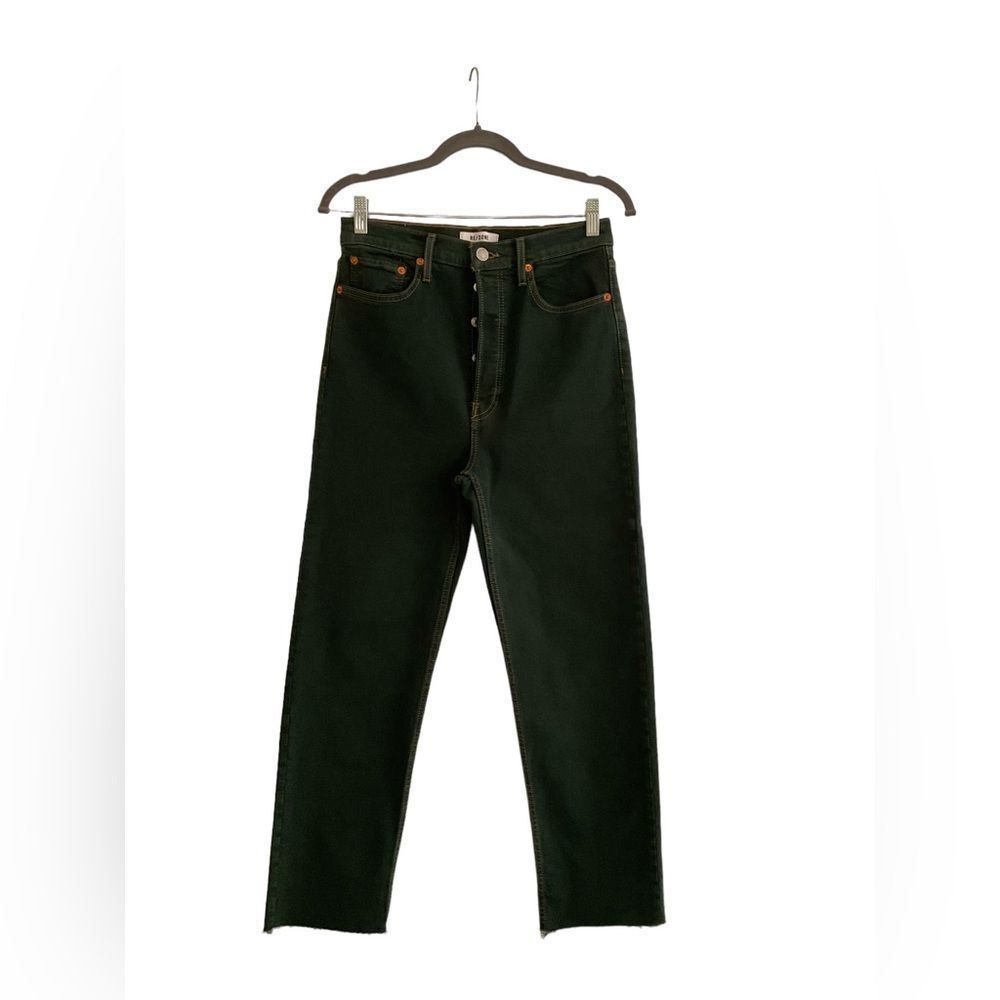 Re /Done Women’s Size 28 Green Ultra High Stove Pipe Raw Hem Jeans Denim